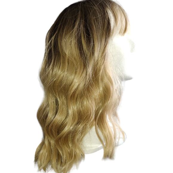 New Ombre Brown to Blonde Wavy Wig with Bangs One Size Fits Most - Picture 1 of 4